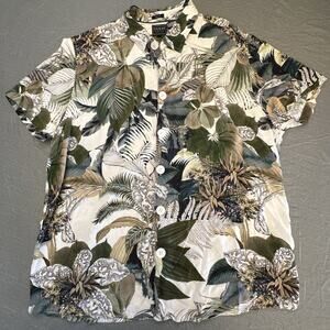 Guess Shirt Men’s XXL 2XL Floral Green Slim Fit Big Buttons Tropical Hawaiian